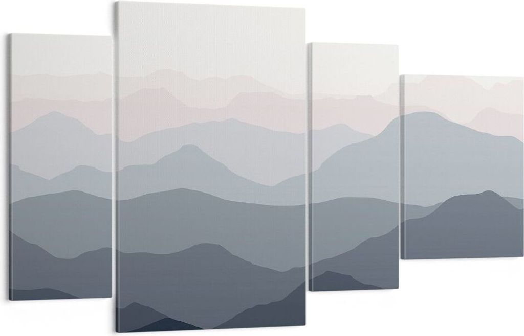 Bild auf Leinwand - Leinwandbild - 4 Teile - Berge Grafiken Buntstift - 120x70cm - Wand Bild - Wanddeko - Wandbilder - Leinwanddruck - Bilder - Wan...