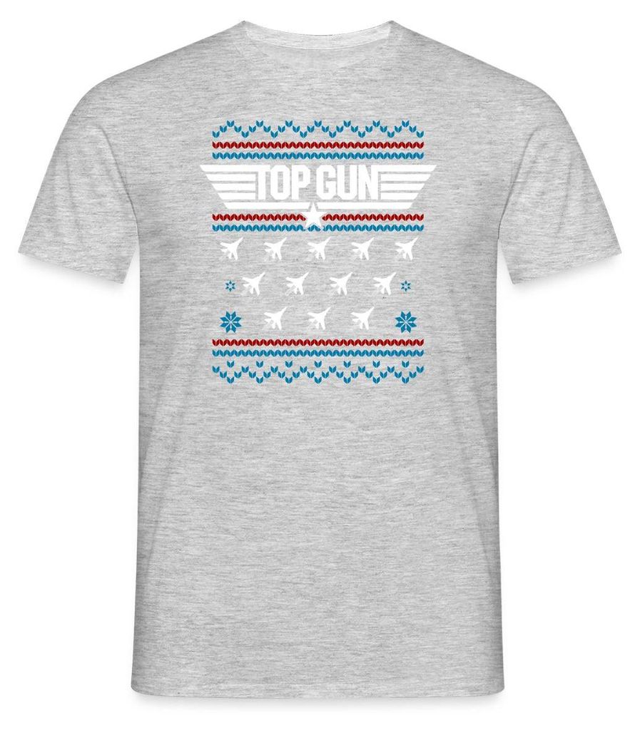 Spreadshirt Top Gun Logo Und Jets Ugly Christmas Männer T-Shirt, M, Grau meliert