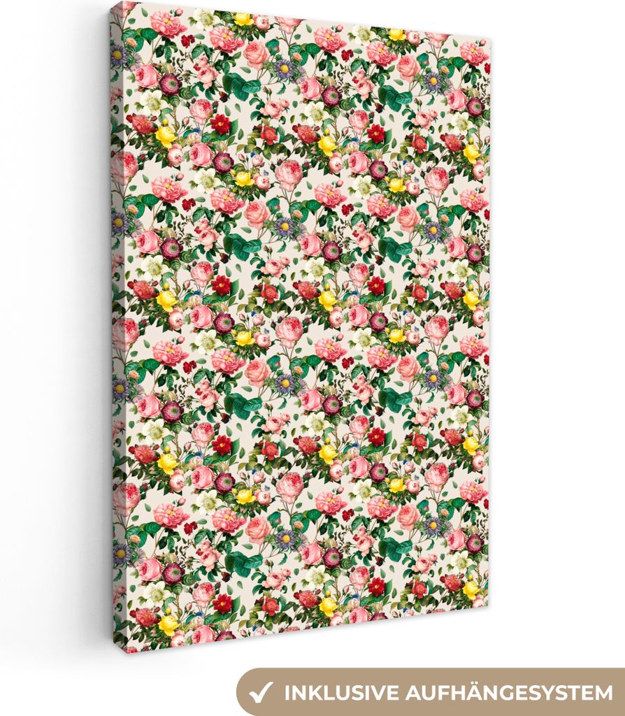 OneMillionCanvasses - Leinwandbilder - 90x140 cm, Blumen - Collage - Farben, Wandbilder Kunstdruck Wanddekoration - Wandschmucke - Schlafzimmer