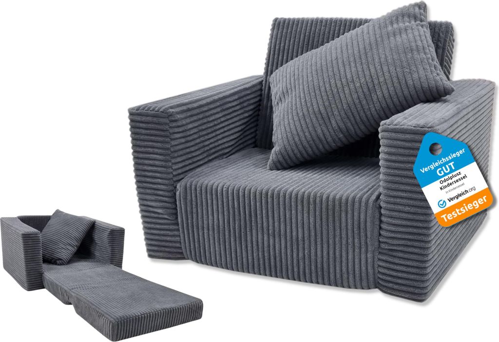 Odolplusz Kindersessel klappbar | Kindersofa Mini-Sessel Kinderstuhl Kuschelsessel | Kindermöbel für Kinderzimmer | (Graphit aus Cord)