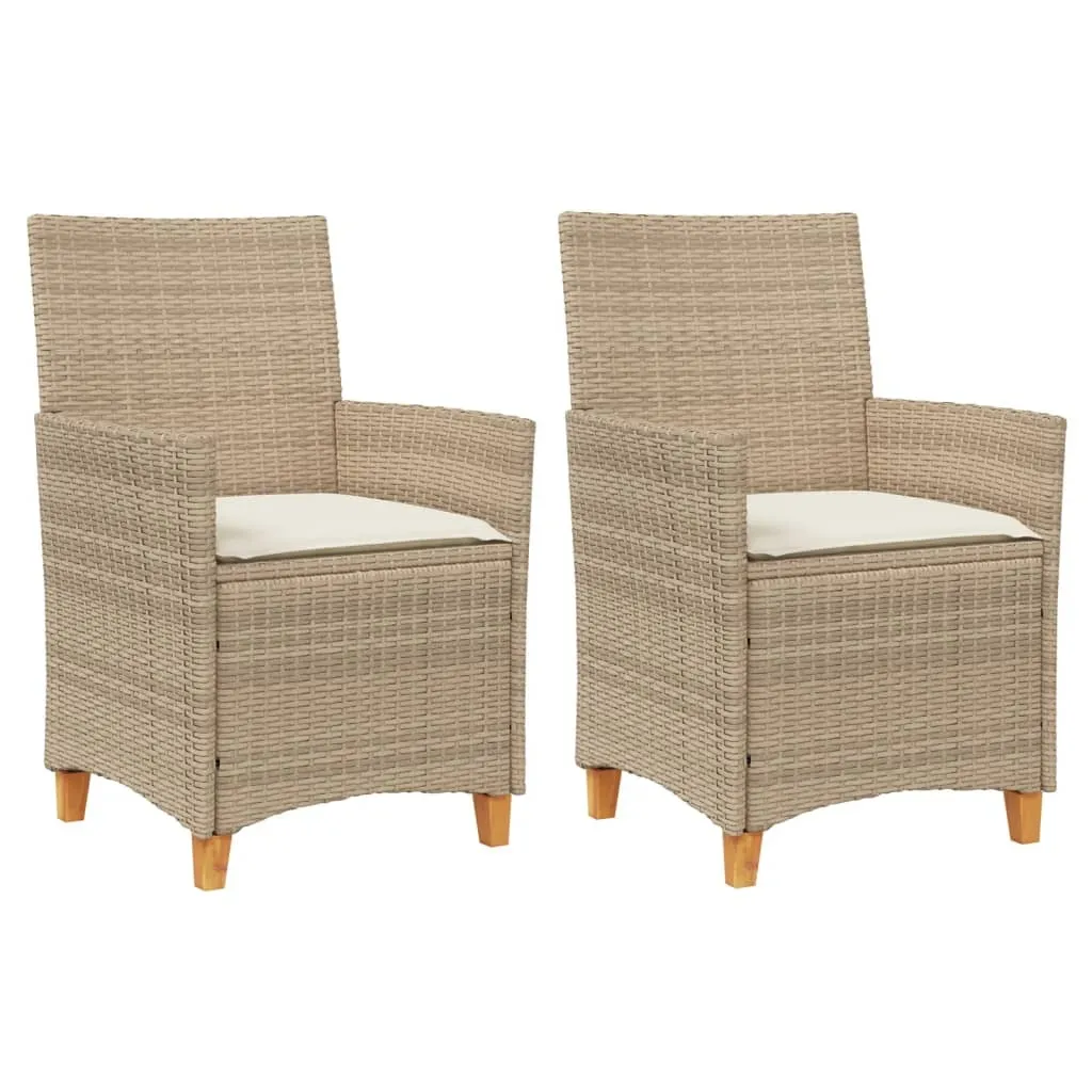 Chaises jardin poly rotin beige avec coussins confortables - Set 2