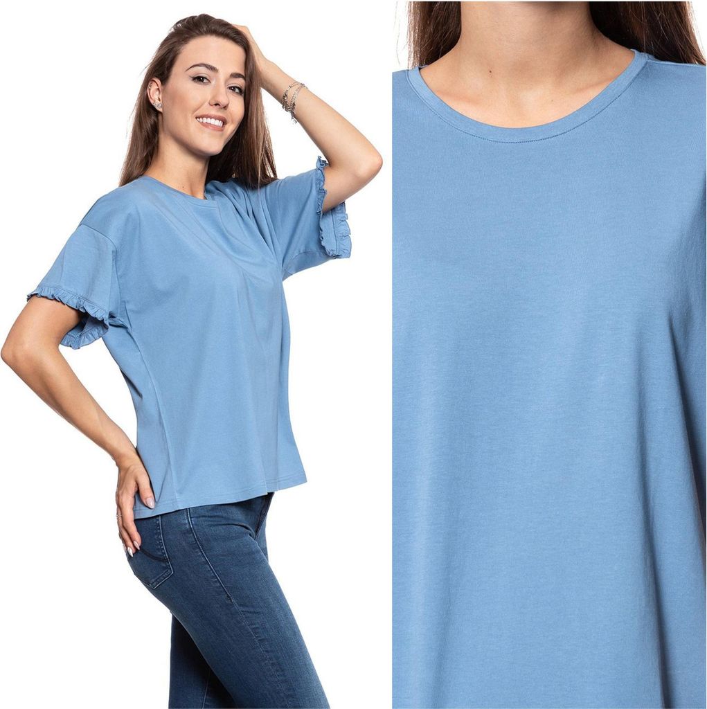 MUSTANG Damen, T-Shirt ALINA C RUFFLE, S, Blau, sport, tshirt, shirt