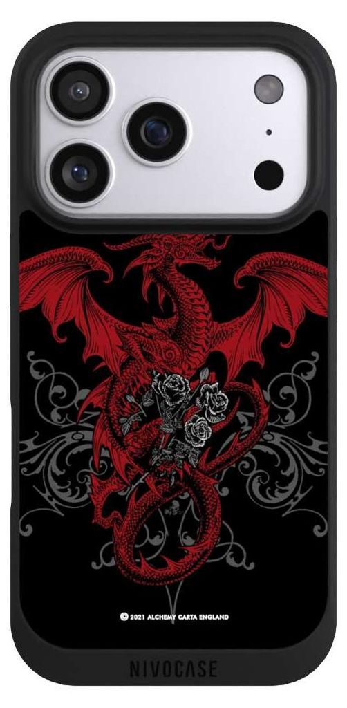 NIVOCASE Handyhülle für Apple iPhone 17 Pro Hülle NIVOpure Case Schwarz Drache Gothic Rot