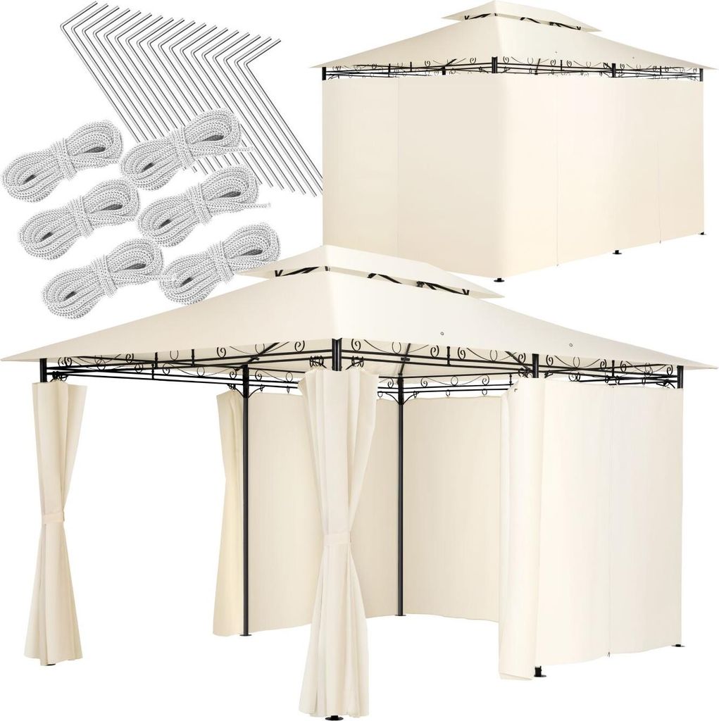 Luxus Garten Pavillon Emine 4x3m mit 6 Seitenteilen - creme Produktbild 