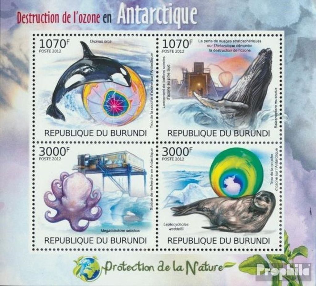 Briefmarken Burundi 2012 Mi 2600-2603 Kleinbogen (kompl.Ausg.) postfrisch Ozonloch über der Antarktis
