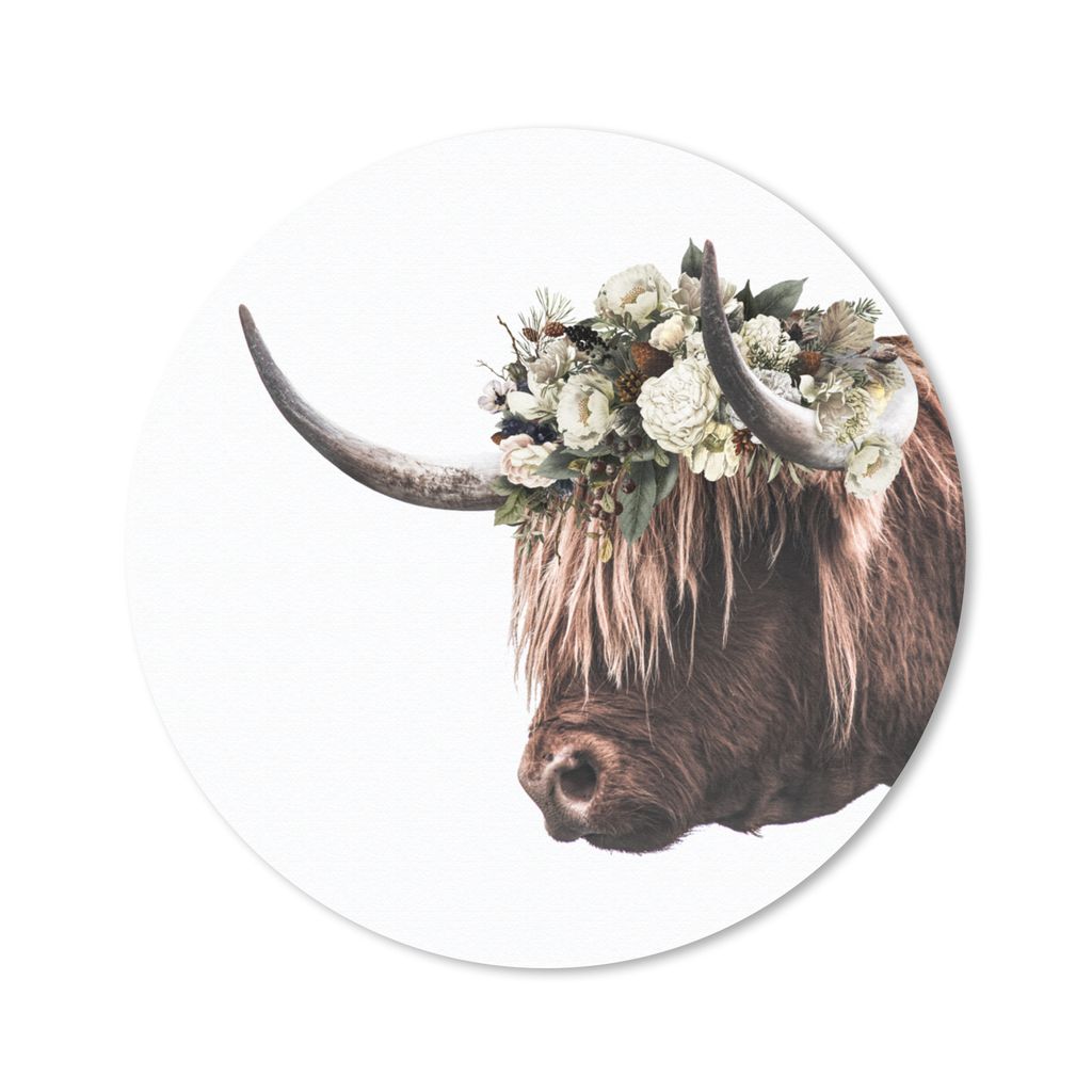 MuchoWow Mauspad Mousepad Schottischer Highlander - Blätter - Hörner 30x30 cm - Mousepads - Maus Mat - Pad - Mausunterlage - Tischunterlage - S...