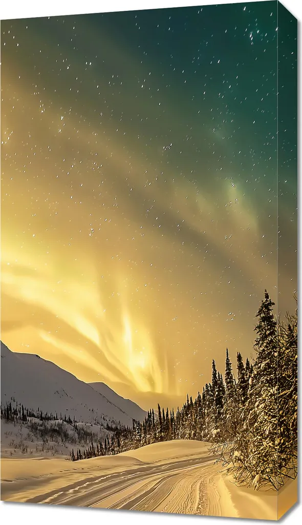 Tableau Image 40 x 70 cm Aurore boréale en hiver Déco Murale Boréale