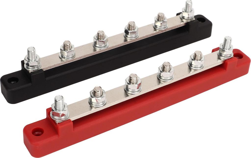2pcs Batteriebusschale Schwarz Red DC12V bis 48 V 150A M6 Klemme 6 -Stift für RV -Autoschiff -Yacht -Stromsystem