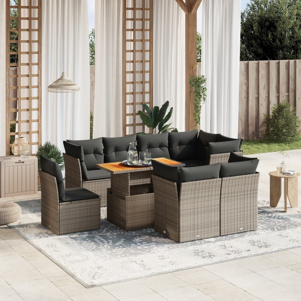 Design 9-tlg. Garten-Sofagarnitur mit Kissen Grau Poly Produktbild 