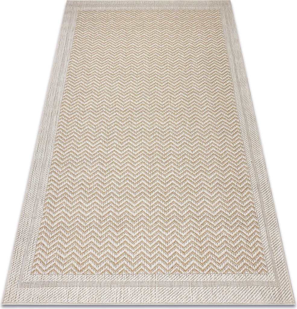 Tapis de couloir tissage plat aspect sisal beige à motifs chevrons