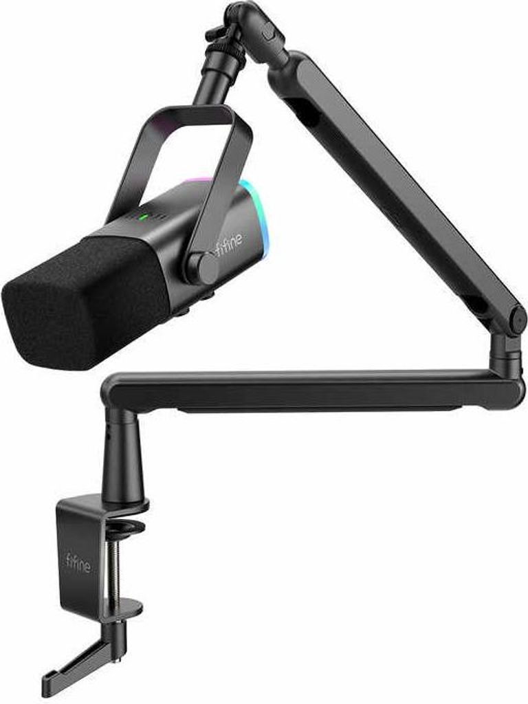 FIFINE TAM8 USB/XLR Gaming Mikrofon für Streaming Podcast Studio, USB Dynamisch Microphone PC mit Boom Arm, Schwarz