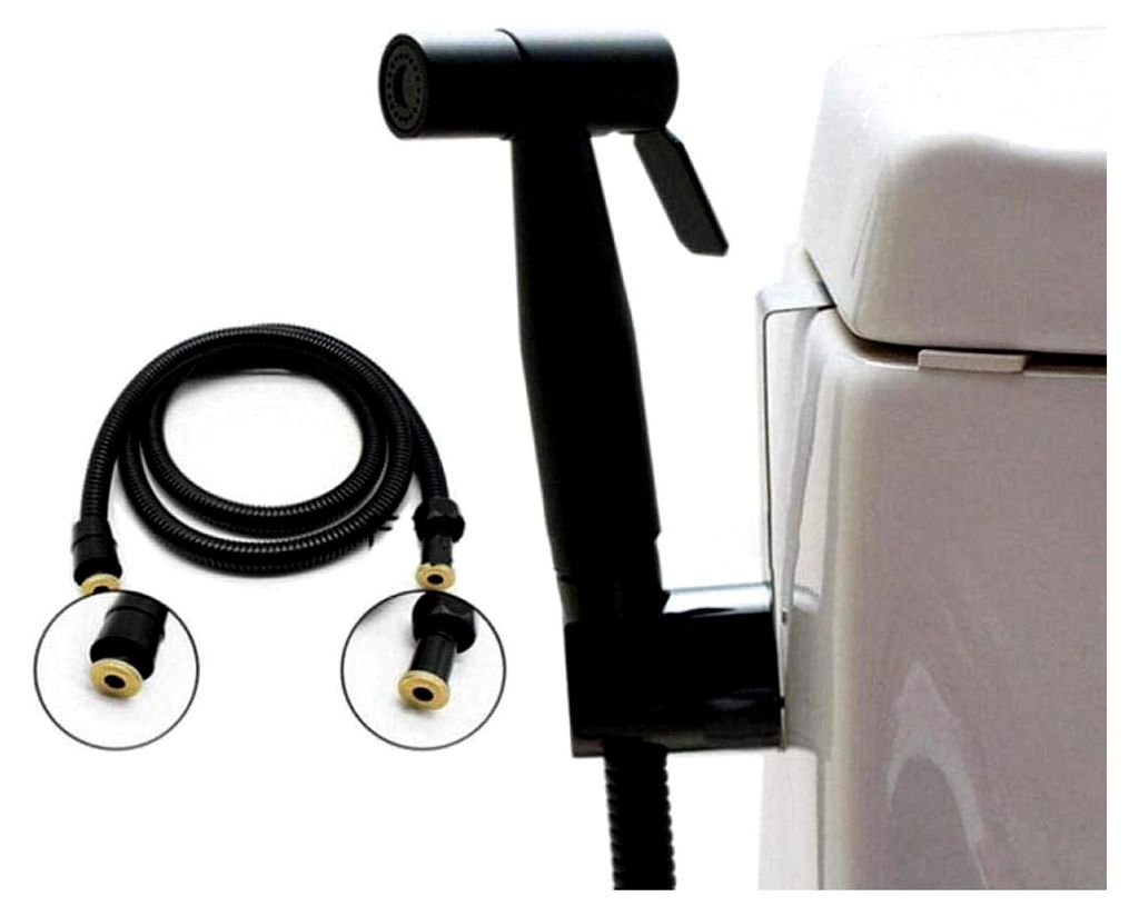Sprühgerät-Set, Handbrause, Wasserhahn-Spray – schwarzer Edelstahl, dreiteilige Toilettenspüler-Sprühpistole mit Edelstahlrohr zur Wandmontage