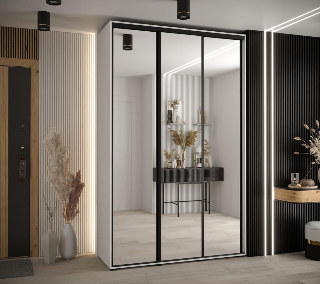 Kleiderschrank YVONA 2 - 160/45 cm, weiß/schwarz