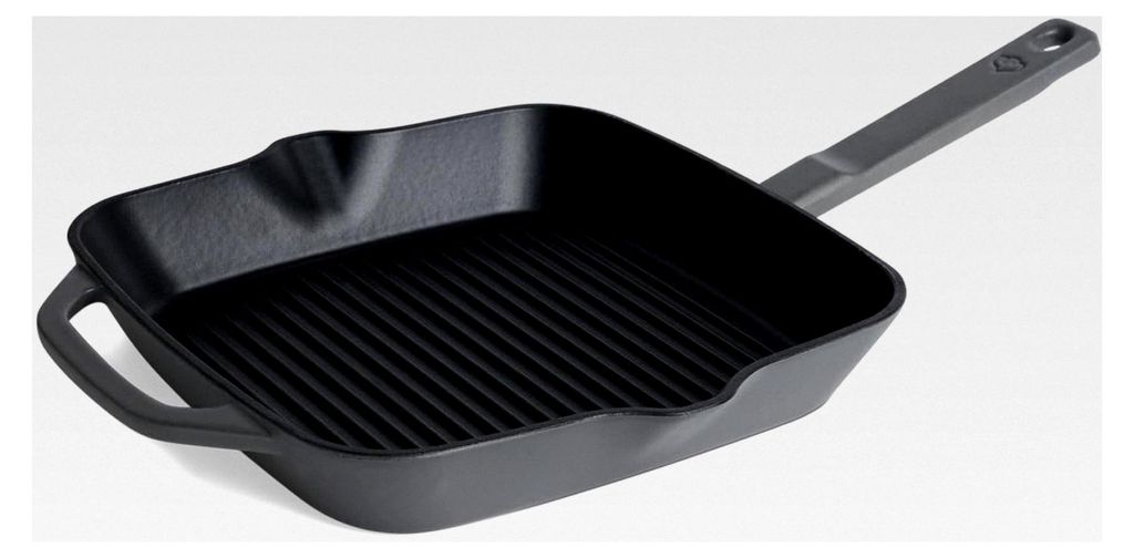 Gusseisen Grillpfanne Grau, 26 cm - Emailliert - Steakpfanne mit Grillstreben - Für alle Herdarten geeignet