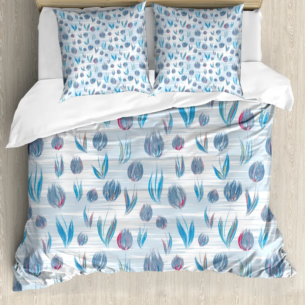 ABAKUHAUS Copripiumino Tulipani 155x220: Microfibra Premium Blu