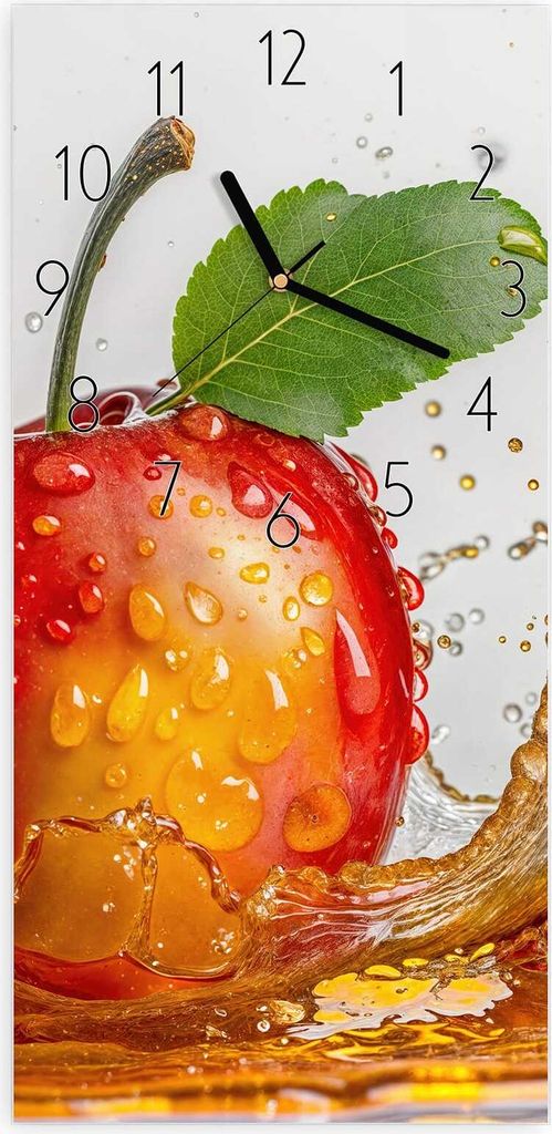 Wanduhr aus Glas mit Motiv Spritzender Apfel- 30 x 60 cm - inkl. Aufhängesystem