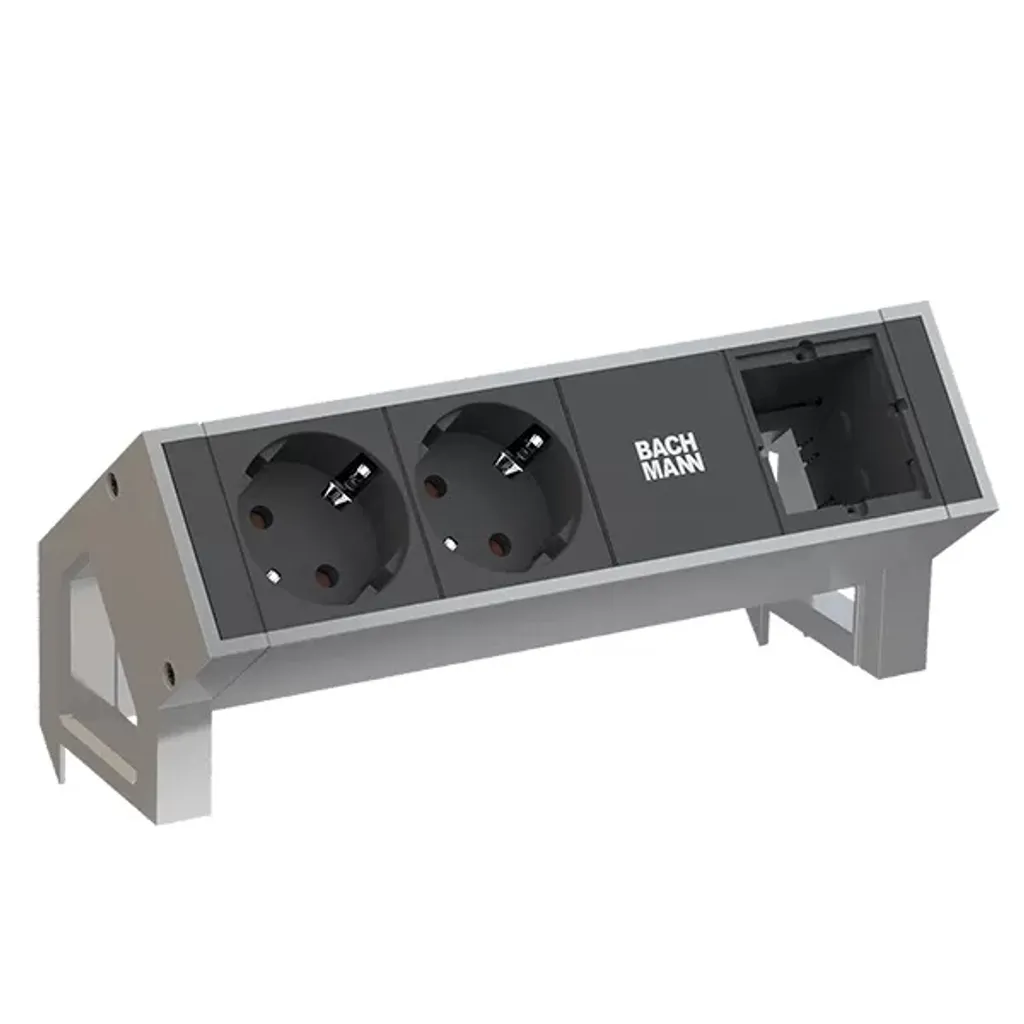 Bachmann DESK2 Inox 2 Schuko + Modulo Custom GST18 | Multipresa Design