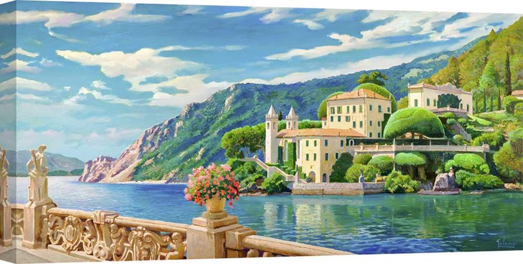 Leinwandbilder – Adriano Galasso, Villa am See – 140 x 70 cm