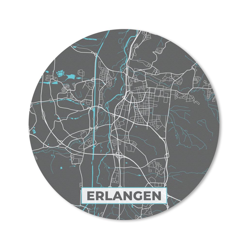 MuchoWow Mauspad Mousepad Deutschland - Blau - Erlangen - Stadtplan - Karte 20x20 cm - Mousepads - Maus Mat - Pad - Mausunterlage - Schreibtischm...