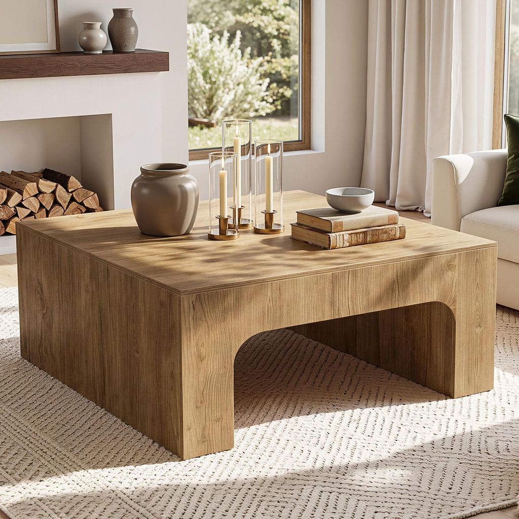 Table basse carrée en bois de 100 cm, idéale pour le salon, Image du produit 