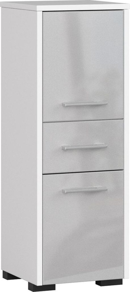Badezimmerschrank – Badschrank – Badmöbel Schrank – FIN – 30 cm – Weiß / Metallic Hochglanz – Praktische Lösung für kleine Räume