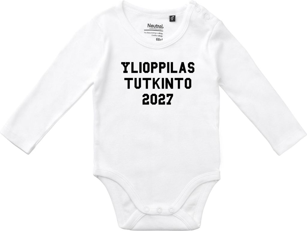 Huuraa Baby Body Ylioppilastutkinto 2027 Abschluss Finnland 80 White Baumwolle Fairtrade Langarmbody Geschenkidee