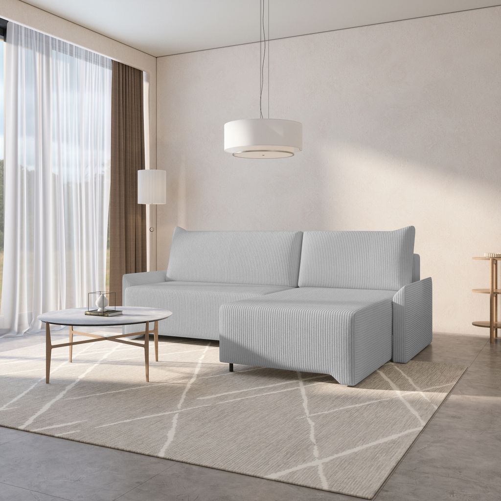 MOEBLO Ecksofa aus Cord – Ottomane beidseitig montierbar, Ecksofa , Couch für Wohnzimmer, Schlafsofa Sofagarnitur Sofa Eckcouch L-Form Cordstoff...