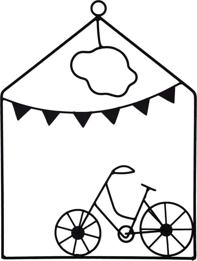 UNUS Deko Metallkunst Fahrrad mit Girlande und Wolke in schwarz ca. 39,5 x 30 cm