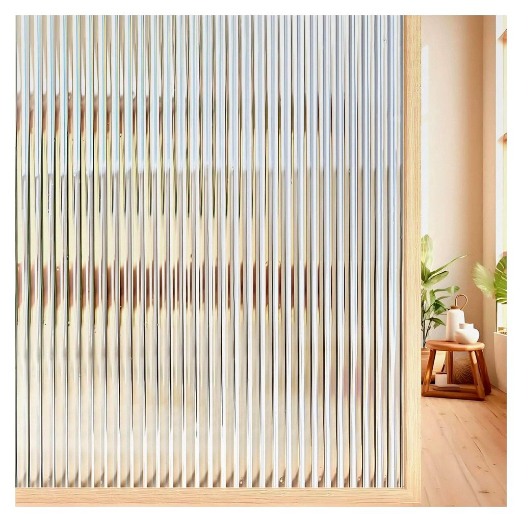 Fensterfolie aus Schilfrohrglas, Sichtschutz, geriffelte Milchfolie für Glasfenster, selbstklebend, Vinyl, UV-Schutz, statisch haftend, ohne Kleber