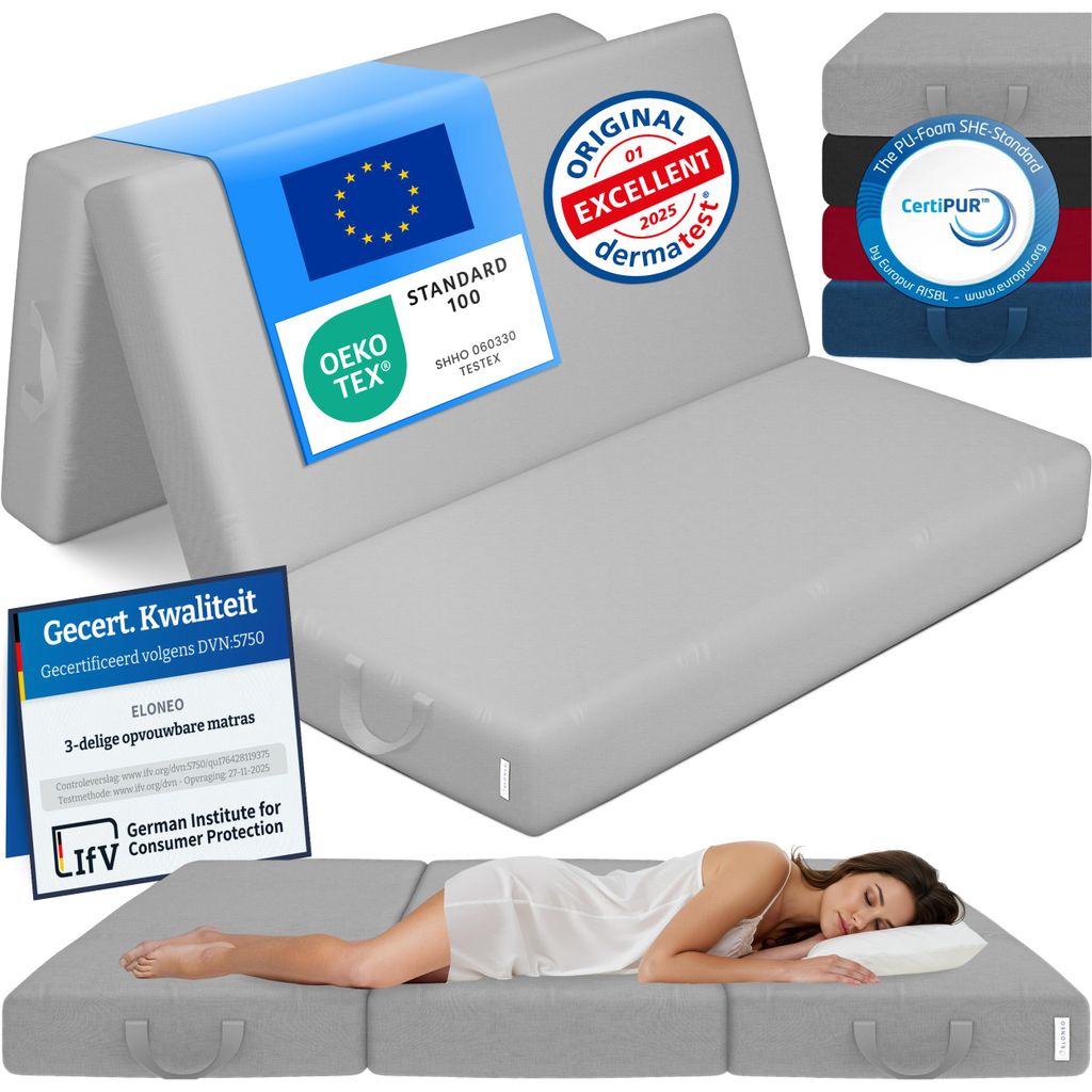 ELONEO Opklapbare matras, gastenmatras, 3-delige opvouwbare Productafbeelding 
