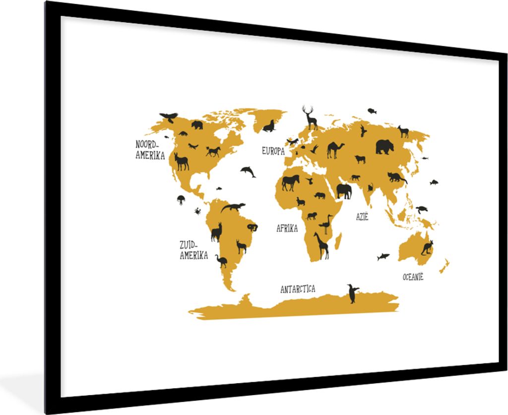 MuchoWow® Gerahmtes Poster Weltkarte - Kinder - Gold - Produktbild 