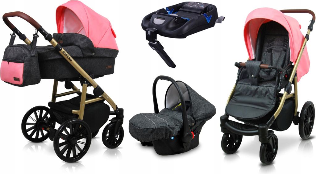 BabyLux Aspero | 4in1 Kinderwagen Set | Black Coral | Kombikinderwagen | Kinderwagenset | Isofi