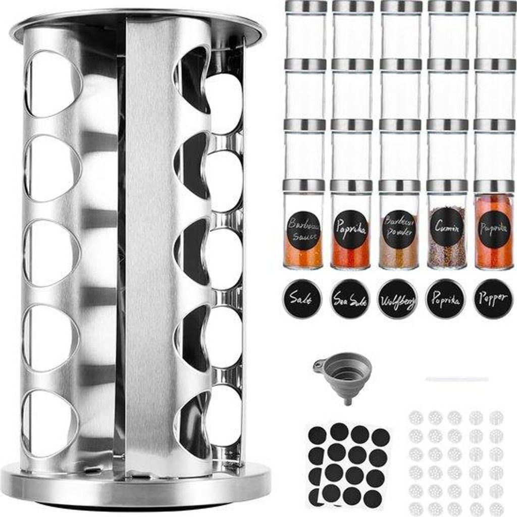 Drehbarer Kräuterständer, Edelstahl, 20 Pots, silber, 360 Grad