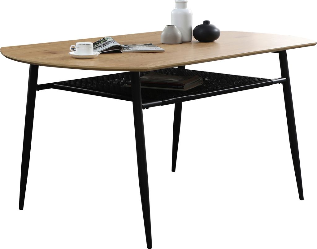 SalesFever Esstisch 180 x 90 cm | mit Ablagefläche | Tischplatte 18 mm MDF natur | Beine Metall schwarz | B 180 x T 90 x H 76 cm