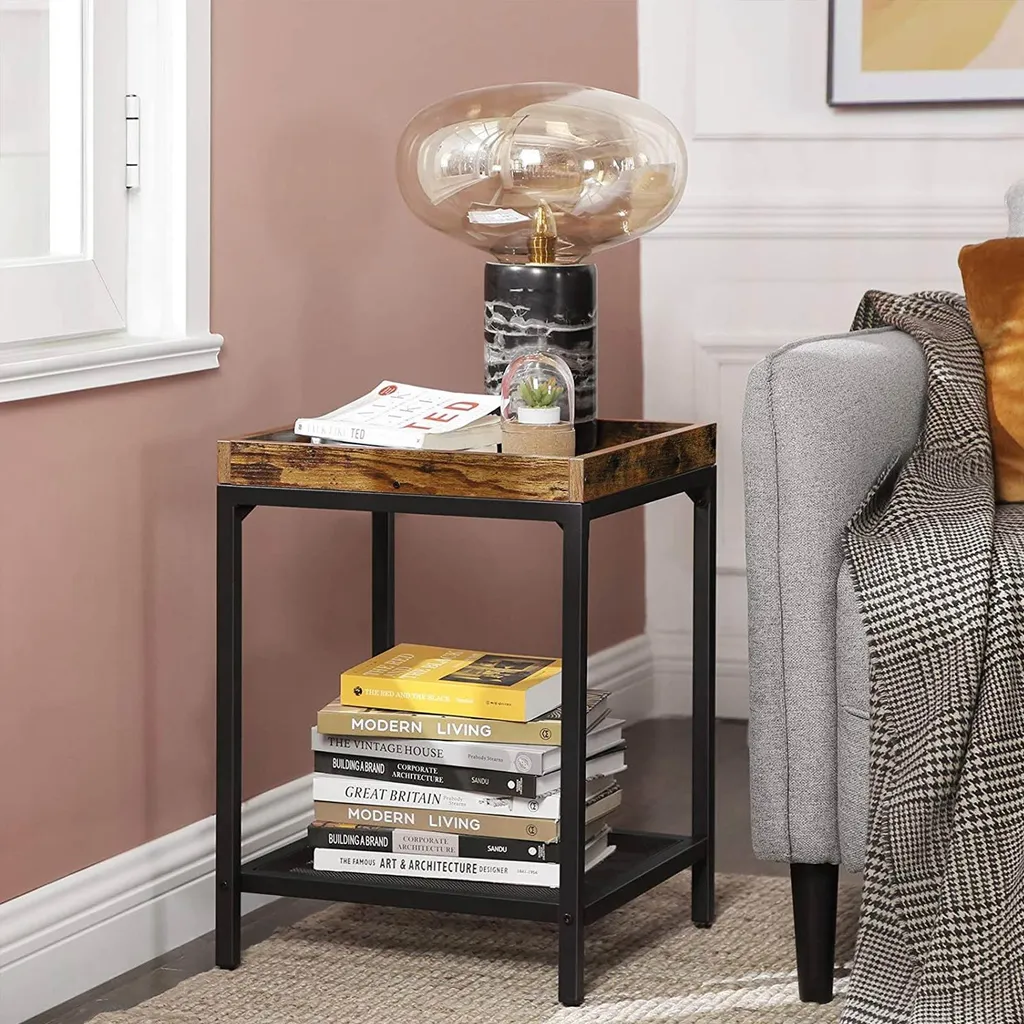 Table d'appoint avec tablette grillagée robuste pour salon ou chambre