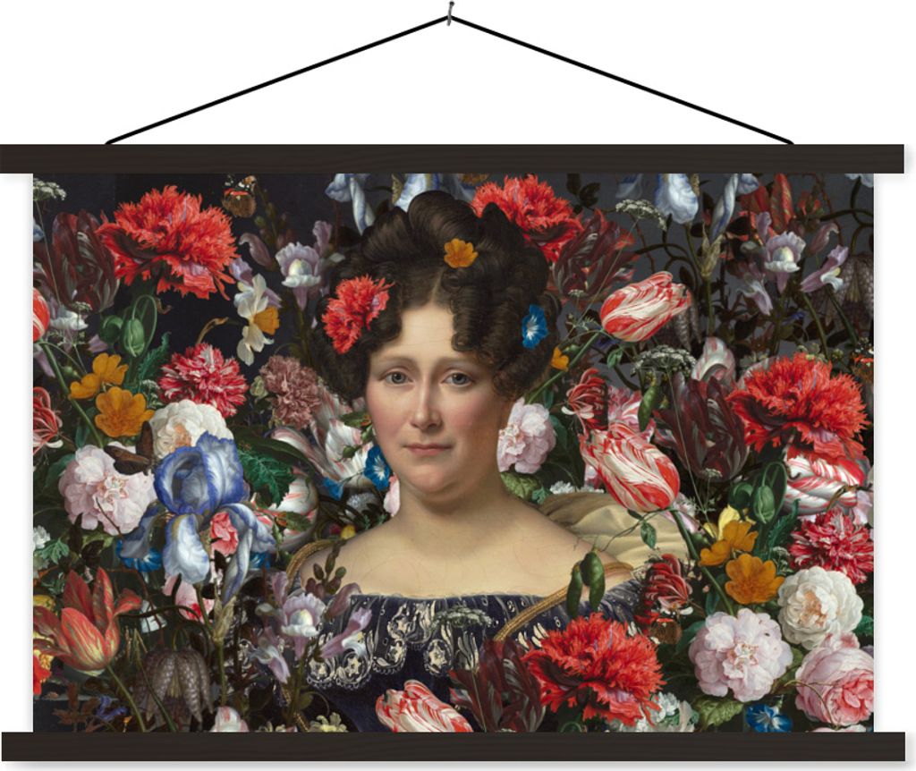 MuchoWow Textilposter Johanna Henriette Engelen - Dubois Drahonet - Blumen 60x40 cm mit schwarzem Rahmen - Hölzernes