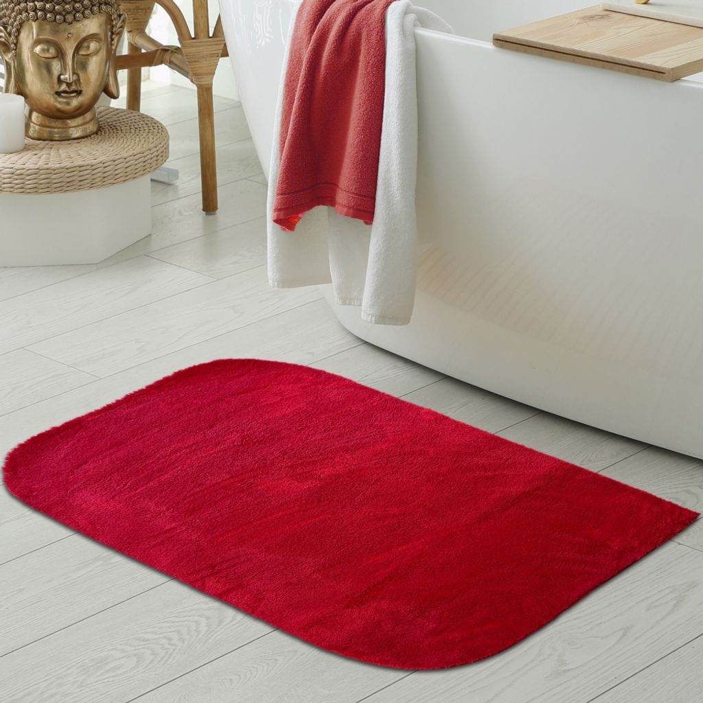 Waschbarer Designer Badezimmer Teppich – abgerundete Ecken – rot Größe - 80 x 120 cm
