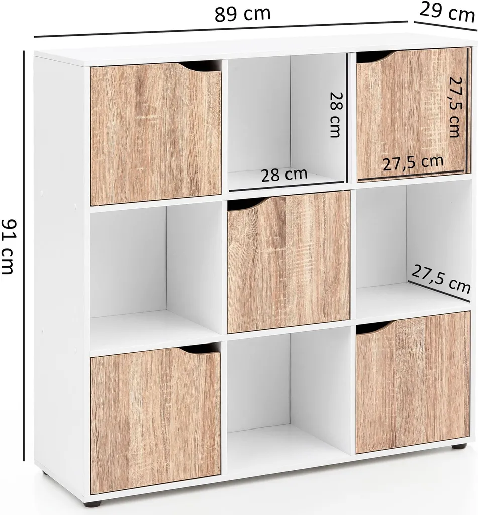 Étagère à 9 Compartiments et 5 Portes Coloris Chêne Sonoma pour Bureau