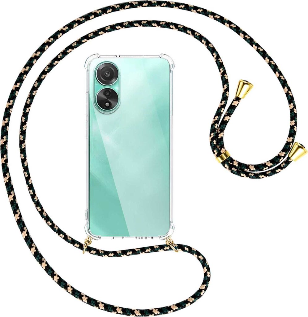 Handykette Backcover-Schutzhülle mit Band (Metall goldfarben) für Oppo A78 4G (CPH2565) - camouflage