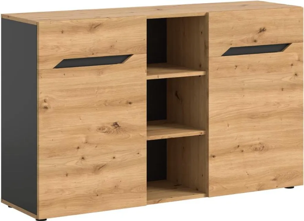 Buffet Caserta anti-poussière chêne gris 2 portes pour petit salon