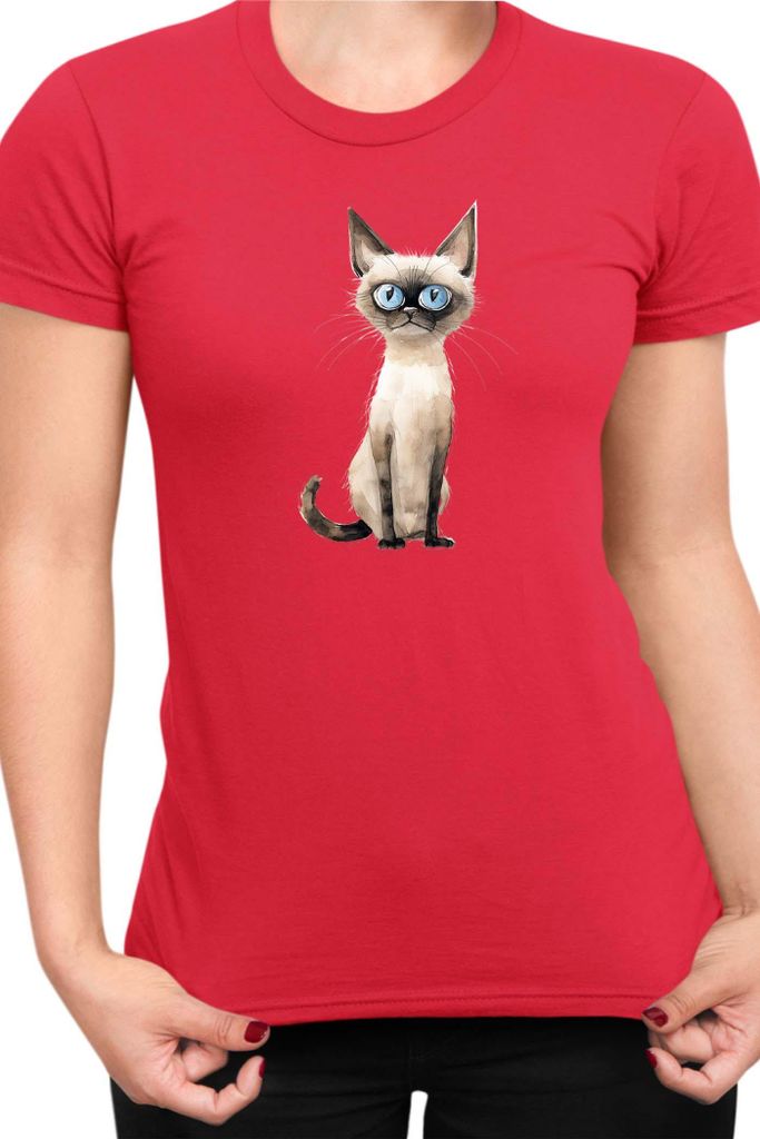 Damen T-Shirt Funny Cats Breeds Siamese Cat, Lady XS / Rot