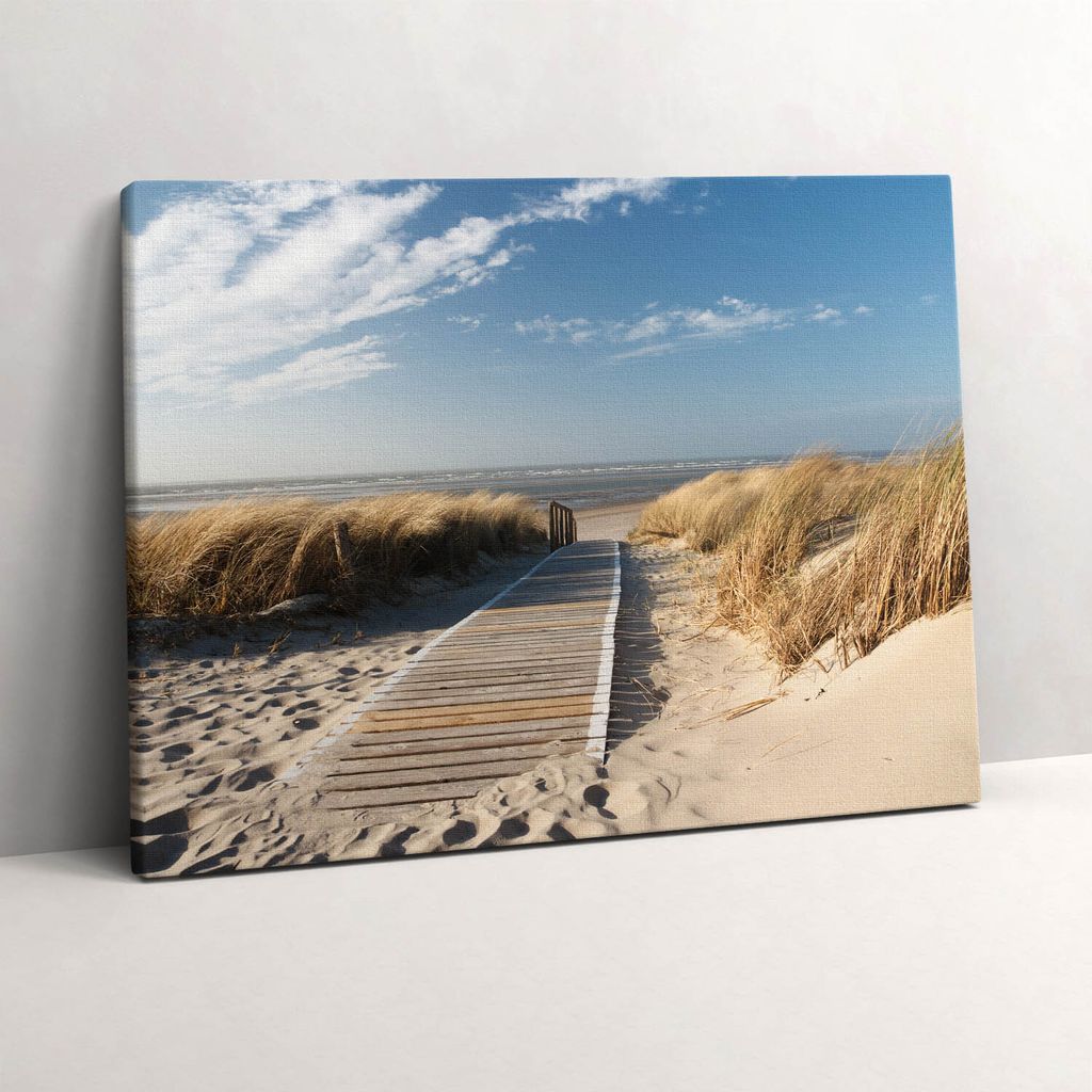 Blick auf den Strand und das Meer – Leinwandbild Wandbild – 80x60 cm – Leinwandbilder – Wandbilder – Schlafzimmer – Flur