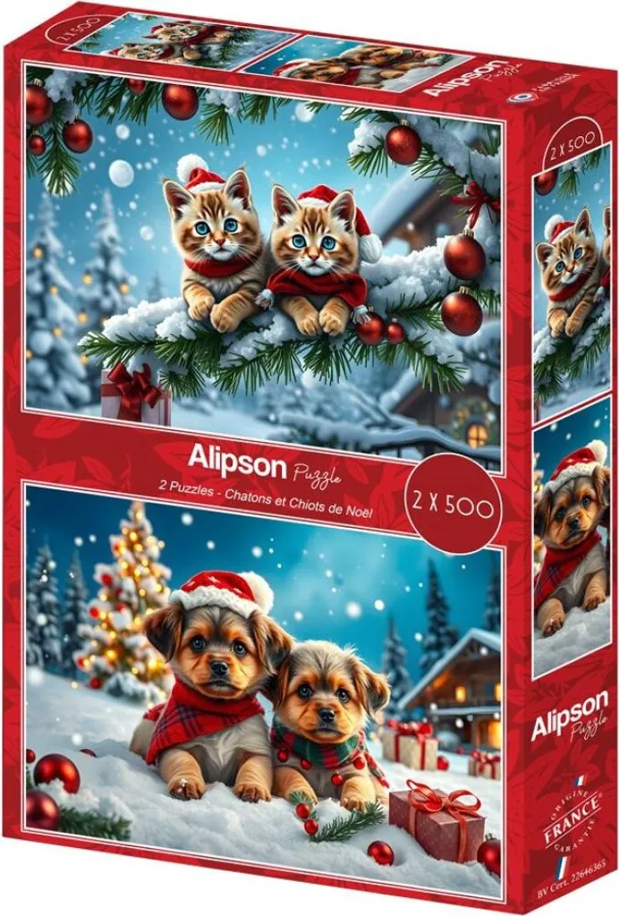 ALIPSON Puzzle Noël chatons et chiots 2x500 pièces - Coffret de Qualité