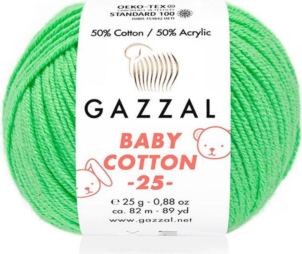 Gazzal Baby Baumwolle 3466 - Weiche, bunte Babywolle, 50% Baumwolle, 82m/25g