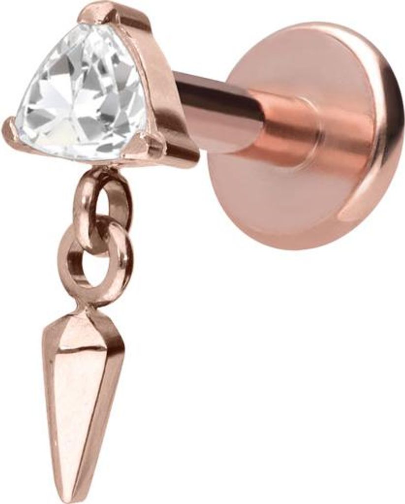 Ohrpiercing, Nasenpiercing Titan Labret mit Innengewinde KRISTALLDREIECK +SPITZE RoséGold Stablänge: 5mm | Stabstärke: 1,2mm