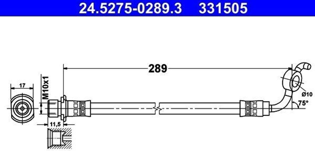 ATE 24.5275-0289.3 Bremsschlauch Hinten Rechts für TOYOTA RAV 4 III (ACA3, ACE, ALA3, GSA3, ZSA3) RAV 4 IV (ZSA4, ALA4) RAV 4 IV VAN (A4)