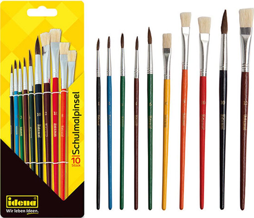 Idena Schulpinsel 10er Set mit 6 Rundpinsel und 4 Produktbild 