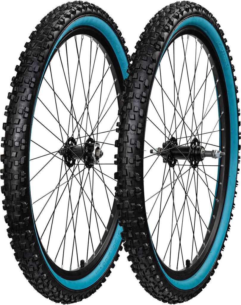 Komplettrad Felge mit Reifen Mountainbike Felgen Laufradsatz Fahrrad Laufrad schwarz/türkis 26 x 2,35" Vorder- und Hinterrad Set