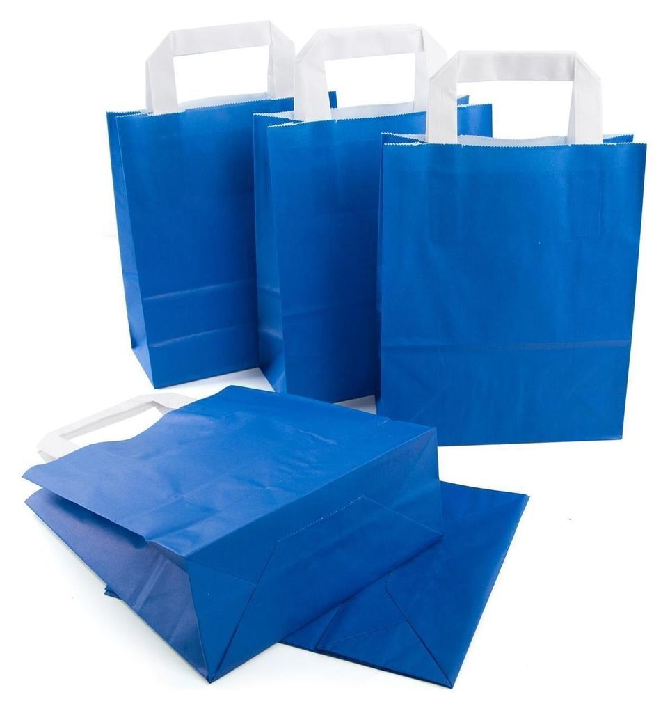 10 Stück kleine ROYAL blaue Geschenktüten Henkel Papiertüte 18 x 8 x 22 Trage-Griff Papier Tragetaschen Geschenkbeutel Geschenktaschen Geschenk ...
