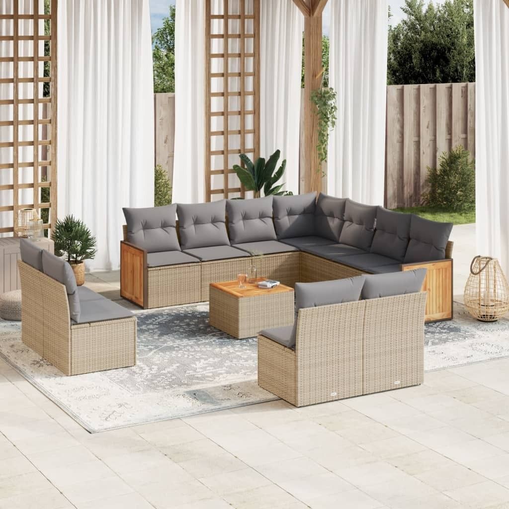 12-tlg. Garten-Sofagarnitur mit Kissen Beige Poly Rattan 3260176